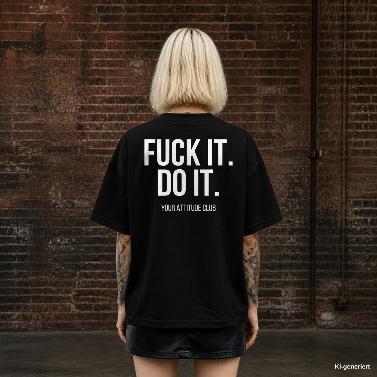 FUCK IT. DO IT. – schwarzes Oversize T-Shirt mit weißem Backprint, Damen