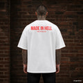 MADE IN HELL – weißes Oversize T-Shirt mit rotem Backprint, Herren