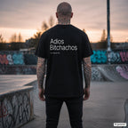 ADIOS BITCHACHOS – schwarzes Oversize T-Shirt mit weißem Backprint, Herren im Skatepark