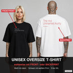 THE HOT UNMARRIED AUNTY – Oversize T-Shirt wahlweise mit Frontprint (Frau, Schwarz) oder Backprint (Mann, Weiß)