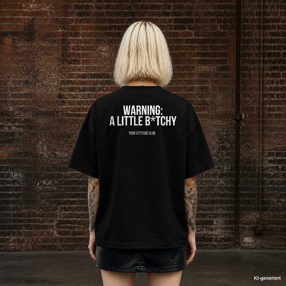 WARNING: A LITTLE B*TCHY – schwarzes Oversize T-Shirt mit weißem Backprint, Damen