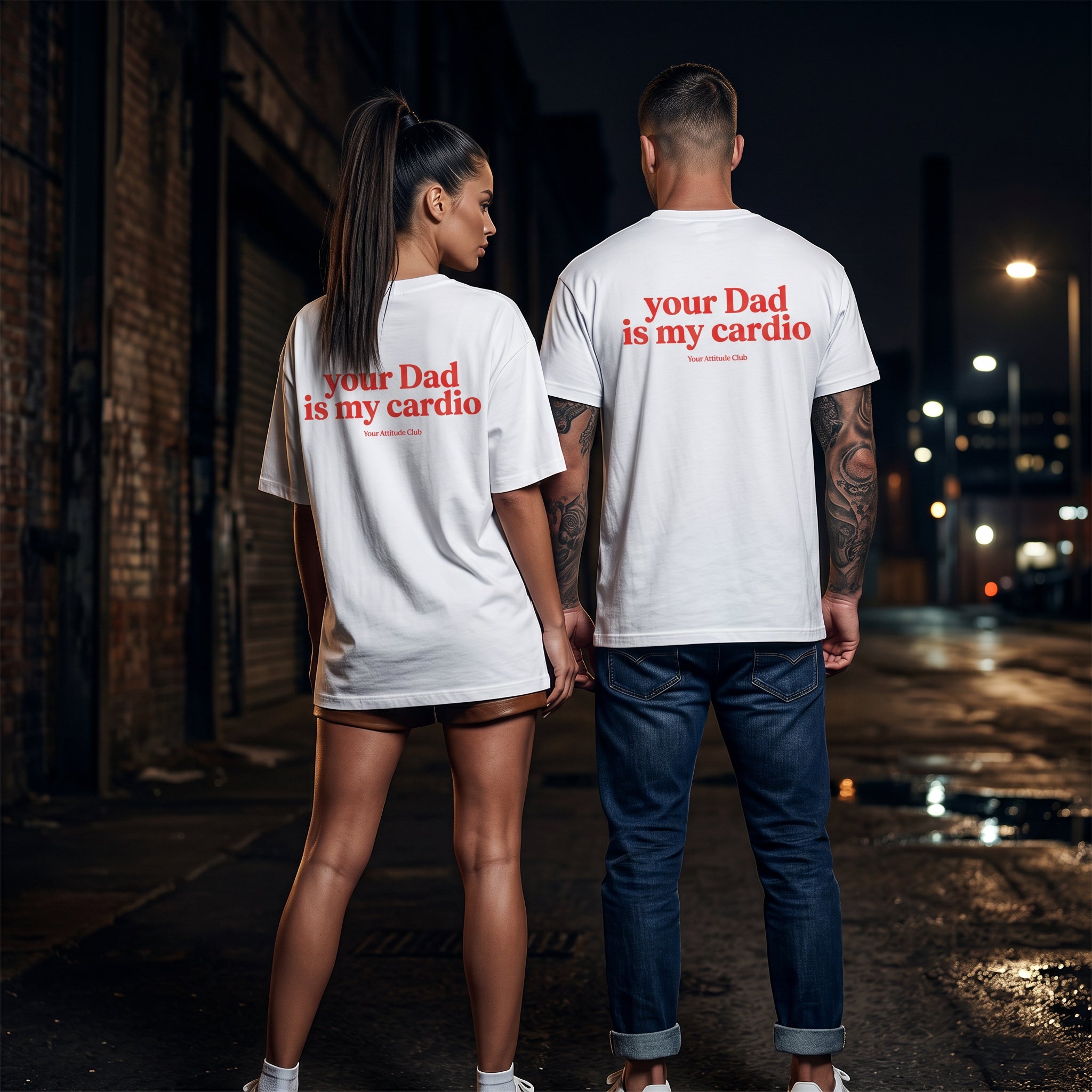 Your Dad is my cardio Shirt mit Backprint – Oversize Unisex T-Shirt aus 100% Baumwolle, freches Statement Streetwear