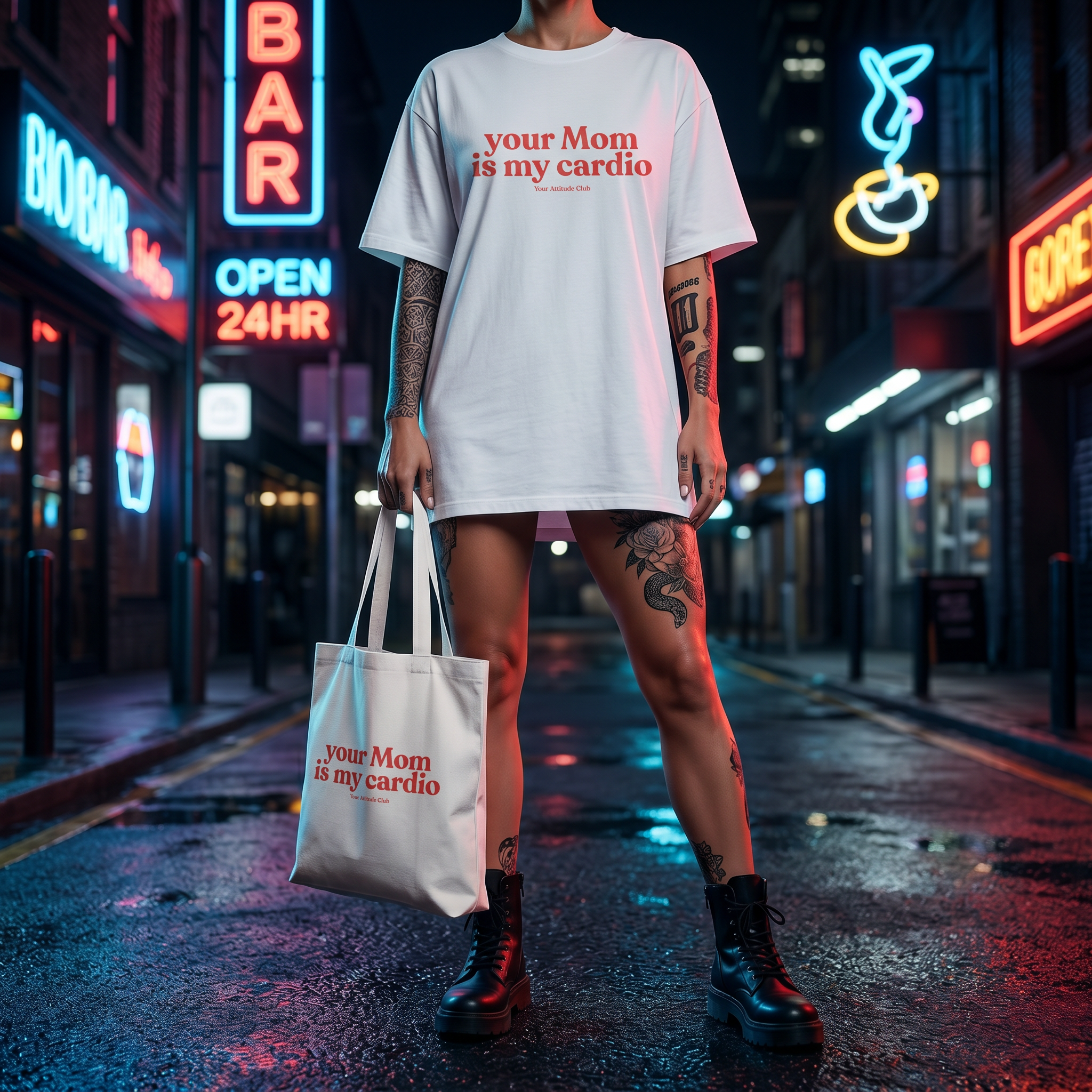 Your Mom is my cardio Beutel – freche Statement Tragetasche Baumwolle, lustiger Stoffbeutel, Tote Bag Damen Herren, provokanter Shopper
