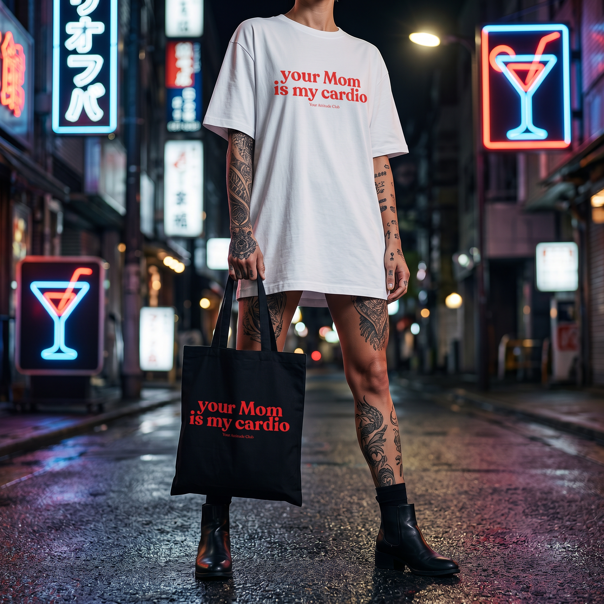 Your Mom is my cardio Shirt mit Frontprint – Oversize Unisex T-Shirt aus 100% Baumwolle, freches Statement Streetwear